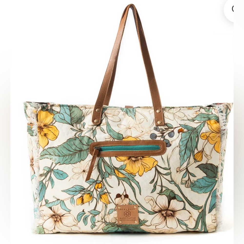 MYRA-Lovely Florals Weekender Bag In Light Green - Picture 3 of 4